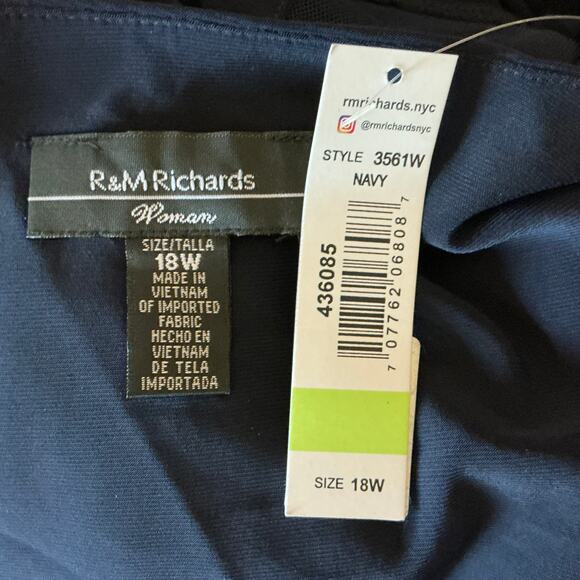 Long Sleeve Beaded Sheath Cocktail Dress Blue Size 18W R&M Richards V-Neck - Picture 7 of 11